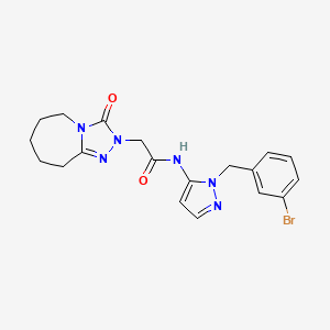 molecular formula C19H21BrN6O2 B7550977 N-[2-[(3-bromophenyl)methyl]pyrazol-3-yl]-2-(3-oxo-6,7,8,9-tetrahydro-5H-[1,2,4]triazolo[4,3-a]azepin-2-yl)acetamide 