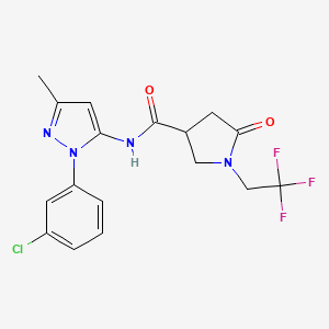 molecular formula C17H16ClF3N4O2 B7551304 N-[2-(3-chlorophenyl)-5-methylpyrazol-3-yl]-5-oxo-1-(2,2,2-trifluoroethyl)pyrrolidine-3-carboxamide 