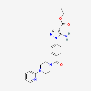 molecular formula C22H24N6O3 B7561404 Ethyl 5-amino-1-{4-[4-(pyridin-2-YL)piperazine-1-carbonyl]phenyl}-1H-pyrazole-4-carboxylate 