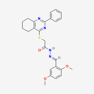 molecular formula C25H26N4O3S B7561750 N'-[(1E)-(2,5-dimethoxyphenyl)methylene]-2-[(2-phenyl-5,6,7,8-tetrahydroquinazolin-4-yl)thio]acetohydrazide 