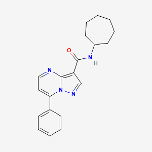molecular formula C20H22N4O B7561768 N-cycloheptyl-7-phenylpyrazolo[1,5-a]pyrimidine-3-carboxamide 
