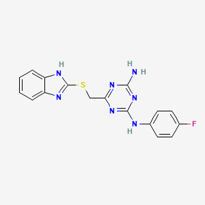 molecular formula C17H14FN7S B7562385 6-(1H-benzimidazol-2-ylsulfanylmethyl)-2-N-(4-fluorophenyl)-1,3,5-triazine-2,4-diamine 