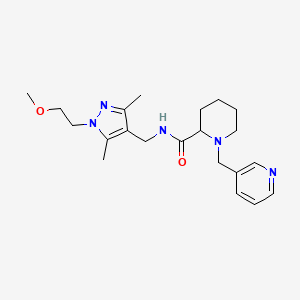 molecular formula C21H31N5O2 B7562816 N-[[1-(2-methoxyethyl)-3,5-dimethylpyrazol-4-yl]methyl]-1-(pyridin-3-ylmethyl)piperidine-2-carboxamide 