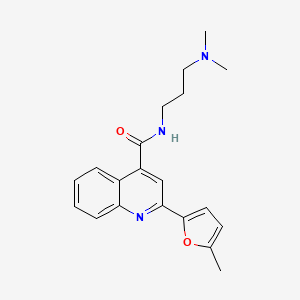molecular formula C20H23N3O2 B7562923 N-[3-(dimethylamino)propyl]-2-(5-methylfuran-2-yl)quinoline-4-carboxamide 