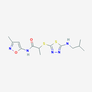 molecular formula C13H19N5O2S2 B7563215 N-(3-methyl-1,2-oxazol-5-yl)-2-[[5-(2-methylpropylamino)-1,3,4-thiadiazol-2-yl]sulfanyl]propanamide 