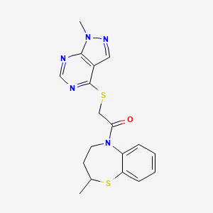 molecular formula C18H19N5OS2 B7563343 1-(2-methyl-3,4-dihydro-2H-1,5-benzothiazepin-5-yl)-2-(1-methylpyrazolo[3,4-d]pyrimidin-4-yl)sulfanylethanone 