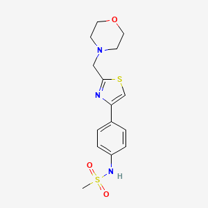 molecular formula C15H19N3O3S2 B7563634 N-[4-[2-(morpholin-4-ylmethyl)-1,3-thiazol-4-yl]phenyl]methanesulfonamide 