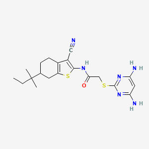 molecular formula C20H26N6OS2 B7563825 N-[3-cyano-6-(2-methylbutan-2-yl)-4,5,6,7-tetrahydro-1-benzothiophen-2-yl]-2-(4,6-diaminopyrimidin-2-yl)sulfanylacetamide 