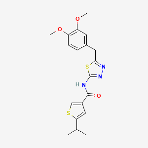 molecular formula C19H21N3O3S2 B7563839 N-[5-[(3,4-dimethoxyphenyl)methyl]-1,3,4-thiadiazol-2-yl]-5-propan-2-ylthiophene-3-carboxamide 