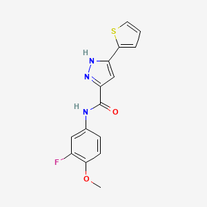 molecular formula C15H12FN3O2S B7563919 N-(3-fluoro-4-methoxyphenyl)-5-(thiophen-2-yl)-1H-pyrazole-3-carboxamide 
