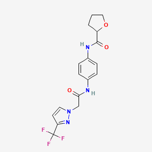 molecular formula C17H17F3N4O3 B7564102 N-[4-[[2-[3-(trifluoromethyl)pyrazol-1-yl]acetyl]amino]phenyl]oxolane-2-carboxamide 