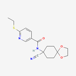 molecular formula C17H21N3O3S B7574286 N-(8-cyano-1,4-dioxaspiro[4.5]decan-8-yl)-6-ethylsulfanylpyridine-3-carboxamide 