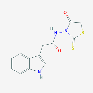 molecular formula C13H11N3O2S2 B075785 N-(4-Oxo-2-thioxothiazolidin-3-yl)-1H-indole-3-acetamide CAS No. 1438-20-6