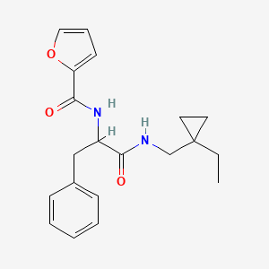 molecular formula C20H24N2O3 B7584211 N-[1-[(1-ethylcyclopropyl)methylamino]-1-oxo-3-phenylpropan-2-yl]furan-2-carboxamide 