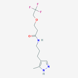 molecular formula C12H18F3N3O2 B7590000 N-[3-(5-methyl-1H-pyrazol-4-yl)propyl]-3-(2,2,2-trifluoroethoxy)propanamide 