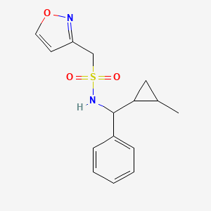molecular formula C15H18N2O3S B7592027 N-[(2-methylcyclopropyl)-phenylmethyl]-1-(1,2-oxazol-3-yl)methanesulfonamide 