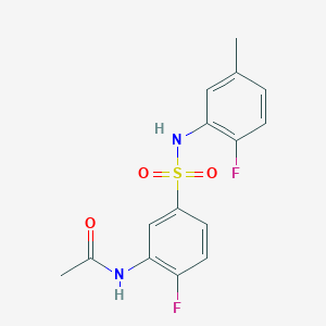 molecular formula C15H14F2N2O3S B7593770 N-[2-fluoro-5-[(2-fluoro-5-methylphenyl)sulfamoyl]phenyl]acetamide 