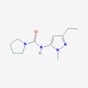 molecular formula C11H18N4O B7594268 N-(5-ethyl-2-methylpyrazol-3-yl)pyrrolidine-1-carboxamide 