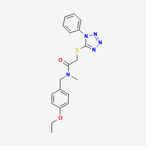 molecular formula C19H21N5O2S B7603652 N-[(4-ethoxyphenyl)methyl]-N-methyl-2-(1-phenyltetrazol-5-yl)sulfanylacetamide 