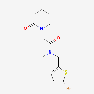 molecular formula C13H17BrN2O2S B7604964 N-[(5-bromothiophen-2-yl)methyl]-N-methyl-2-(2-oxopiperidin-1-yl)acetamide 