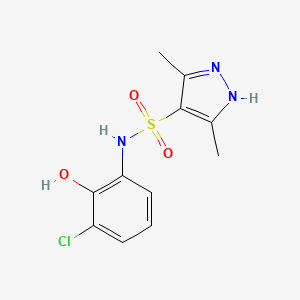 molecular formula C11H12ClN3O3S B7605346 N-(3-chloro-2-hydroxyphenyl)-3,5-dimethyl-1H-pyrazole-4-sulfonamide 