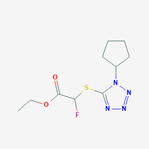 molecular formula C10H15FN4O2S B7606420 Ethyl 2-(1-cyclopentyltetrazol-5-yl)sulfanyl-2-fluoroacetate 