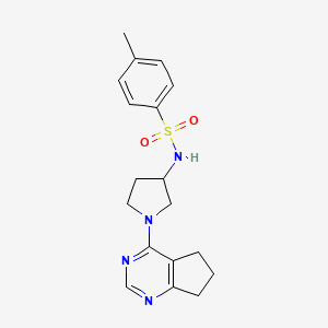 molecular formula C18H22N4O2S B7607720 N~1~-[1-(6,7-dihydro-5H-cyclopenta[d]pyrimidin-4-yl)tetrahydro-1H-pyrrol-3-yl]-4-methyl-1-benzenesulfonamide 