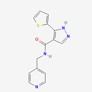 molecular formula C14H12N4OS B7607966 N-(pyridin-4-ylmethyl)-5-(thiophen-2-yl)-1H-pyrazole-4-carboxamide 