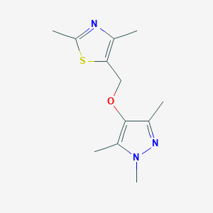 molecular formula C12H17N3OS B7608022 2,4-Dimethyl-5-[(1,3,5-trimethylpyrazol-4-yl)oxymethyl]-1,3-thiazole 