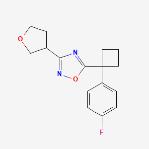 molecular formula C16H17FN2O2 B7608084 5-[1-(4-Fluorophenyl)cyclobutyl]-3-(oxolan-3-yl)-1,2,4-oxadiazole 