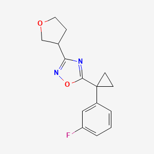 molecular formula C15H15FN2O2 B7608113 5-[1-(3-Fluorophenyl)cyclopropyl]-3-(oxolan-3-yl)-1,2,4-oxadiazole 