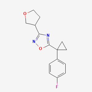 molecular formula C15H15FN2O2 B7608164 5-[1-(4-Fluorophenyl)cyclopropyl]-3-(oxolan-3-yl)-1,2,4-oxadiazole 