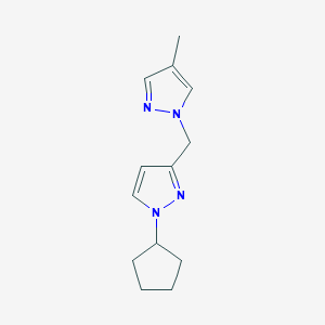 molecular formula C13H18N4 B7608263 1-Cyclopentyl-3-[(4-methylpyrazol-1-yl)methyl]pyrazole 