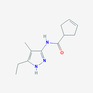 molecular formula C12H17N3O B7608296 N-(5-ethyl-4-methyl-1H-pyrazol-3-yl)cyclopent-3-ene-1-carboxamide 