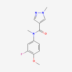 molecular formula C13H14FN3O2 B7608392 N-(3-fluoro-4-methoxyphenyl)-N,1-dimethylpyrazole-4-carboxamide 