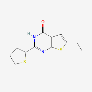 molecular formula C12H14N2OS2 B7608500 6-ethyl-2-(thiolan-2-yl)-3H-thieno[2,3-d]pyrimidin-4-one 