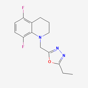 molecular formula C14H15F2N3O B7608506 2-[(5,8-difluoro-3,4-dihydro-2H-quinolin-1-yl)methyl]-5-ethyl-1,3,4-oxadiazole 
