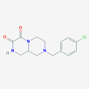 molecular formula C14H16ClN3O2 B7608921 2-[(4-Chlorophenyl)methyl]-1,3,4,8,9,9a-hexahydropyrazino[1,2-a]pyrazine-6,7-dione 