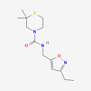 molecular formula C13H21N3O2S B7609177 N-[(3-ethyl-1,2-oxazol-5-yl)methyl]-2,2-dimethylthiomorpholine-4-carboxamide 