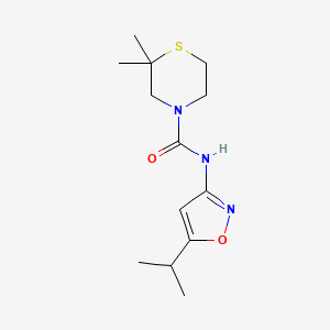 molecular formula C13H21N3O2S B7609328 2,2-dimethyl-N-(5-propan-2-yl-1,2-oxazol-3-yl)thiomorpholine-4-carboxamide 