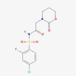 molecular formula C12H12ClFN2O5S B7609554 N-(4-chloro-2-fluorophenyl)sulfonyl-2-(2-oxo-1,3-oxazinan-3-yl)acetamide 