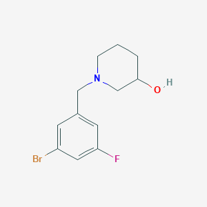 molecular formula C12H15BrFNO B7609969 1-[(3-Bromo-5-fluorophenyl)methyl]piperidin-3-ol 