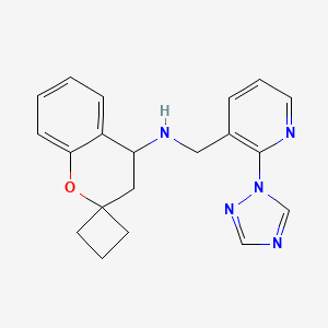molecular formula C20H21N5O B7611231 N-[[2-(1,2,4-triazol-1-yl)pyridin-3-yl]methyl]spiro[3,4-dihydrochromene-2,1'-cyclobutane]-4-amine 