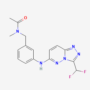 molecular formula C16H16F2N6O B7611428 N-[[3-[[3-(difluoromethyl)-[1,2,4]triazolo[4,3-b]pyridazin-6-yl]amino]phenyl]methyl]-N-methylacetamide 