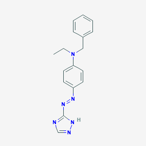 molecular formula C17H18N6 B076189 Benzenemethanamine, N-ethyl-N-[4-(1H-1,2,4-triazol-3-ylazo)phenyl]- CAS No. 13486-13-0