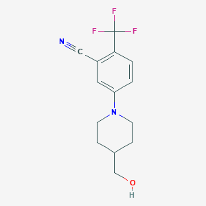 molecular formula C14H15F3N2O B7619807 5-[4-(Hydroxymethyl)piperidin-1-yl]-2-(trifluoromethyl)benzonitrile 