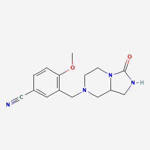 molecular formula C15H18N4O2 B7620434 4-Methoxy-3-[(3-oxo-1,2,5,6,8,8a-hexahydroimidazo[1,5-a]pyrazin-7-yl)methyl]benzonitrile 