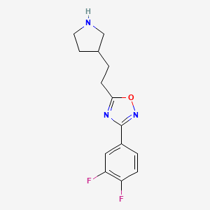 molecular formula C14H15F2N3O B7621172 3-(3,4-Difluorophenyl)-5-(2-pyrrolidin-3-ylethyl)-1,2,4-oxadiazole 