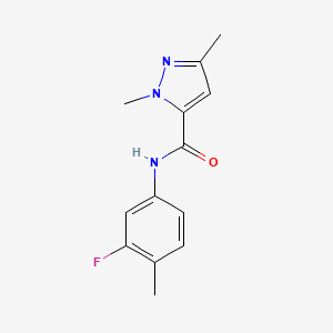 molecular formula C13H14FN3O B7623912 N-(3-fluoro-4-methylphenyl)-2,5-dimethylpyrazole-3-carboxamide 