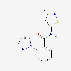 molecular formula C14H12N4OS B7624782 N-(3-methyl-1,2-thiazol-5-yl)-2-pyrazol-1-ylbenzamide 